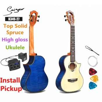 

Ukulele 27 Inch Solid Spruce Mini Electric Concert Acoustic Guitar 4 Strings Ukelele Guitarra Install Pickup Cutaway High-gloss