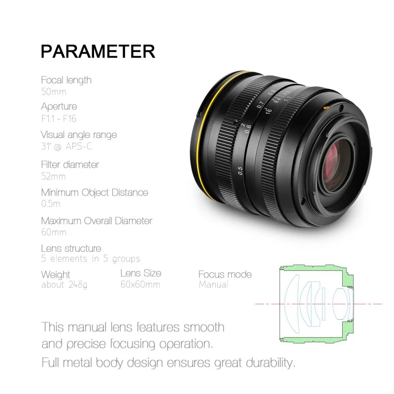 50 мм F1.1 APS-C объектив с большой апертурой ручной фокусировки для Canon NEX для Fuji X M4 EOS-M/3 Крепление камеры для беззеркальной камеры