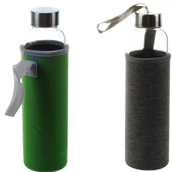

2x Glass Sport Water Bottle with Tea Filter Infuser Protective Bag 550Ml Green & Grey