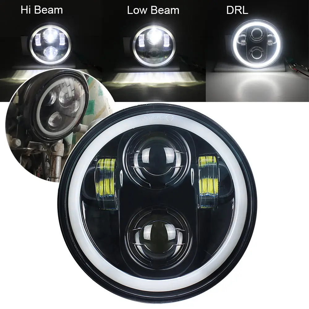 

5.75 inch LED Headlight Halo Ring White DRL Angel eye For Harley Sporster Touring Super Glide Dyna Sportster 5 3/4" Headlight