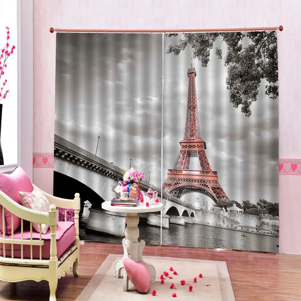 grey curtains Customized size Luxury Blackout 3D Window Curtains For Living Room tower | Дом и сад