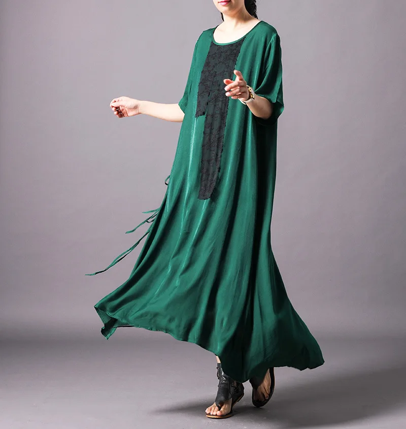 

Women Thin Silk Dresses Retro Elegant Printed Summer Short Sleeve Dress Print Plus Size Vintage Dress