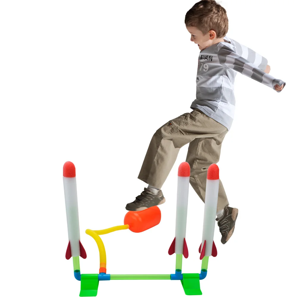 

New Air Stomp Rocket Blaster Set Includes Pump, Launch Pad and1 or 4 Foam Rockets Fly Up to 80ft Summer Outdoor Flying Toy