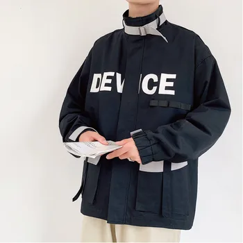 

2019 Autumn New Korean Men's Loose High Collar Letter Printing Tooling Large Pocket Street Casual Jacket
