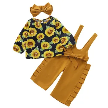 

3PCS Set Princess Girls Long Sleeve Cute Floral Blouse Tops Suspender Skirt Overall Headband Kids Girl Clothing Set