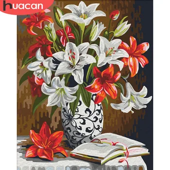 

HUACAN Painting By Numbers Lily Flowers Kits Drawing Canvas HandPainted DIY Oil Painting Pictures Home Decoration Art