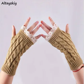 

Gloves Women Lace Patchwork Various Color Warm Kwaii Fingerless Elegant Daily Chic Trendy Womens Knitting Glove Beautiful Lady