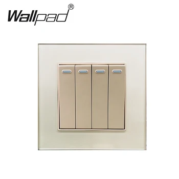 

4 Gang 1 Way Switch Wallpad Crystal Glass Panel 4 Push Button Light Switch On / Off Wall Lamp Switch 16A