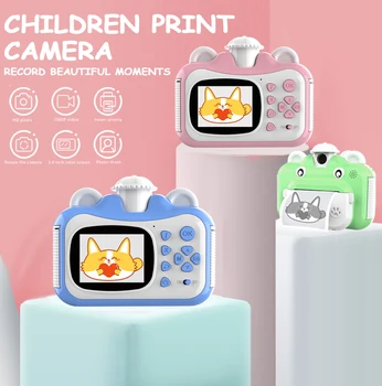 子供インスタント印刷カメラ回転レンズ 1080 1080p hd子供カメラおもちゃ熱写真用紙最高の誕生日プレゼント子供