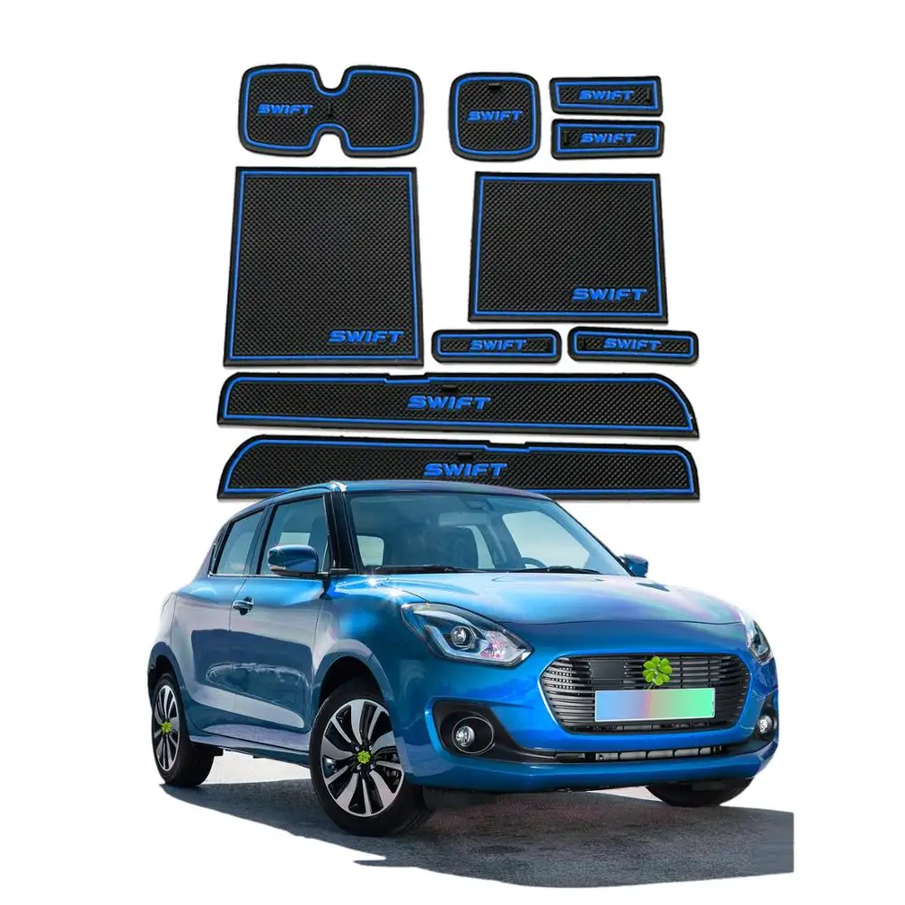 

RUIYA 10Pcs Car Accessories Anti-Slip Gate Slot Mat Rubber Coaster For Maruti Suzuki Swift,Interior Door Arm Box Storage Mat