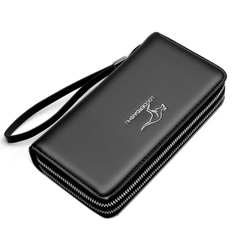 Men's leather wallet Large Capacity billeteras para hombre Double Zipper Men Clutch Bag  portafoglio uomo Male Business Wallet 3