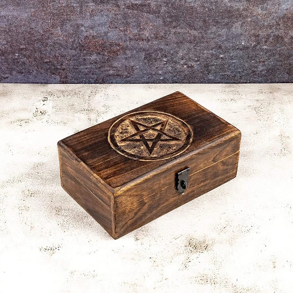 Caja de almacenamiento de joyas madera, organizador elegante para tarjetas de Tarot, relojes, collares, decoración única para el hogar, antigua de estrella tallada|Cajas y recipientes de almacenamiento| -