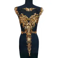 Black & Gold Sequin Lace Fabric with Tassel Applique - Perfect for Royal Wedding Gown