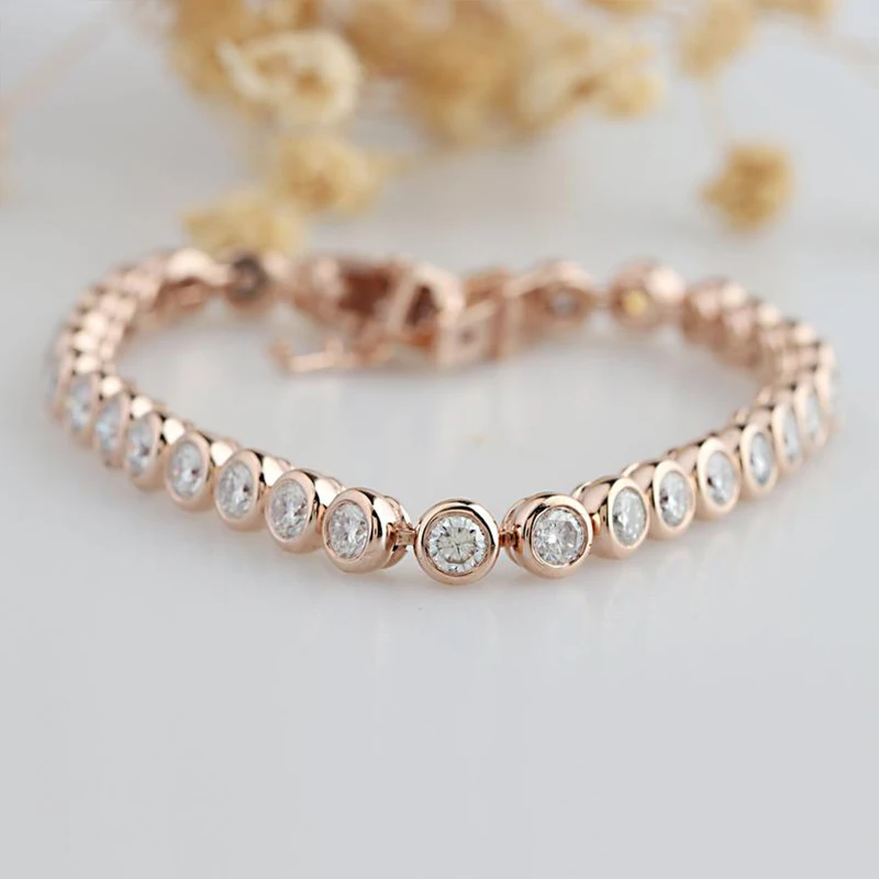 Veryins классический 14K 585 розовое золото 3.4CTW DEF цвет VVS1 ободок набор Moissanite Теннисный браслет для женщин подарок