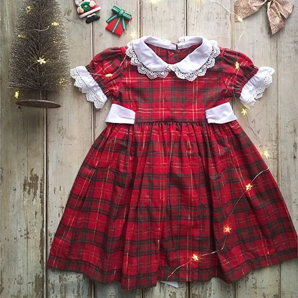 Рождественские одинаковые топы для маленьких девочек, платье-комбинезон, клетчатая одежда с оборками на рукавах, рождественские наряды, одежда