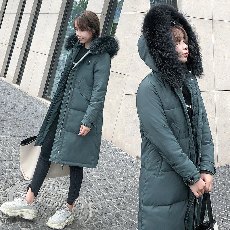 

2020 New Winter Coat Duck Down Jacket Woman Hooded Raccoon Fur Collar Long Womens Jackets Puffer Chaqueta Mujer KJ2553