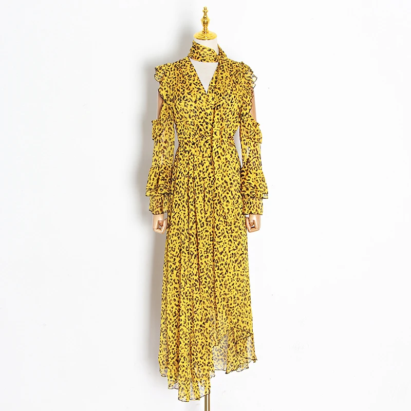 VGH весеннее женское винтажное асимметричное платье с длинным рукавом и v образным