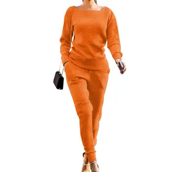 

2Pcs Women Autumn Winter Long Sleeve Loose Pullover Sweater Top Pants Outfit perfect gifts for your friend suitable for gym