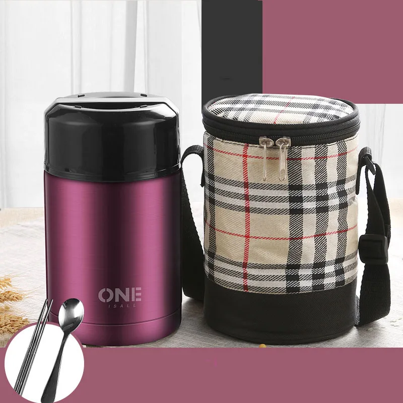 Pink purple Lunch box Insulated Barrel Insulation Pot Beaker Clam Pot 304 Stainless Steel Thermal Insulation Portable Vaccum Flasks Box - Цвет: Pink purple
