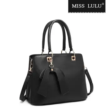 

Miss Lulu Leather Look Bow Pendant Handbag Classic PU shoulder bag Multi-pocket design solid color simple and generous crossbod