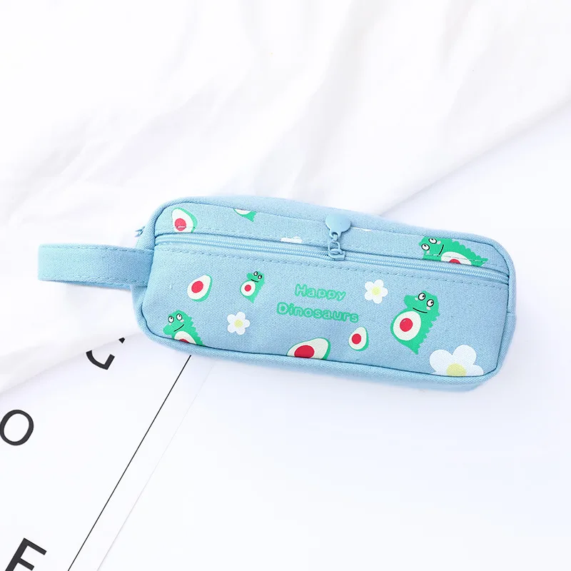 Double pocket -Blue Розовый милый чехол-карандаш с мультипликационным принтом, Большой Вместительный многофункциональный чехол-Карандаш s для девочек, школьные принадлежности на молнии, тканевая сумка для канцелярских принадлежностей - Color: Double pocket -Blue
