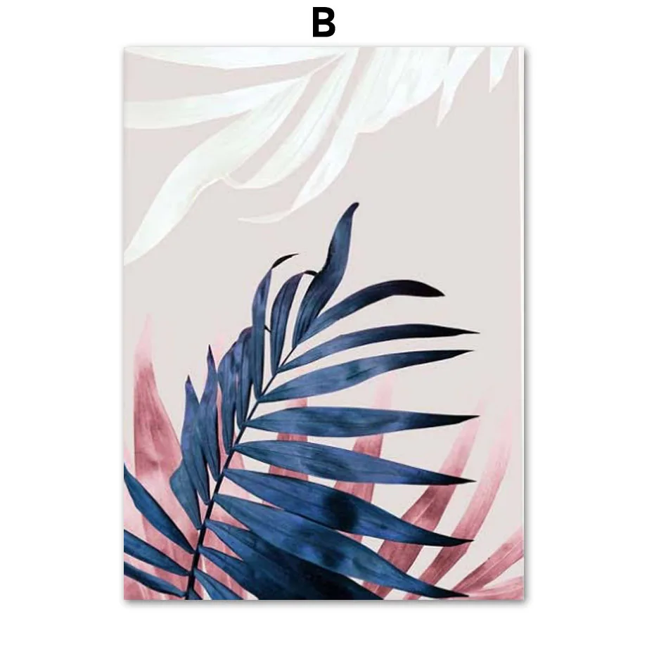 Wall-Art-Canvas-Painting-Pink-Flower-Blue-Tropical-Leaves-Abstract-Nordic-Posters-And-Prints-Wall-Pictures (4)