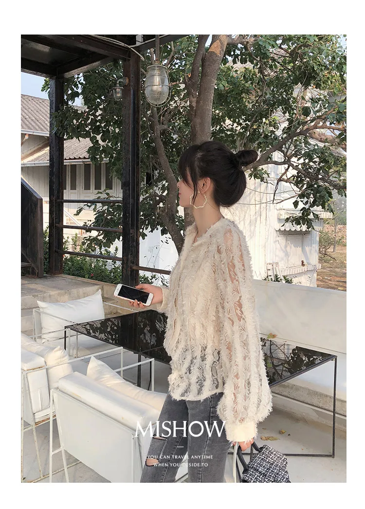 Mishow, кружевная блузка tasell, сетчатая, стоячий воротник, Милая женская рубашка, весна и лето, два предмета, свободный дизайн, топ MX19A4757