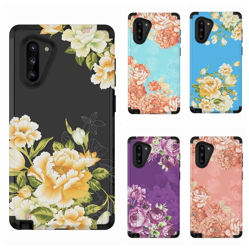 Противоударный чехол с цветами для Iphone 11 samsung Note 10 Note10 Pro Armor Hybrid Beetle жесткий чехол для телефона PC+ TPU 3 в 1 Мода 50 шт