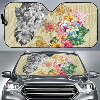

INSTANTARTS Polynesian Traditional Tribal Flower Design Fold-up Sunshade for Windshields UV Protect Foldable Gloss Sunshade Gift
