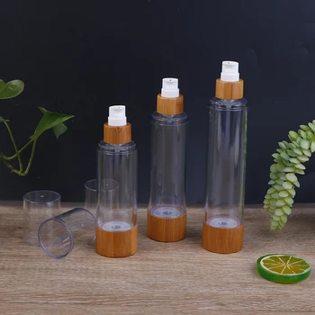 

Empty Bamboo Cosmetic Bottle Travel Liquid Bottles Airless Pump Vacuum Container Eco-friendly 20ml 30ml 50ml 80ml 100ml 120ml