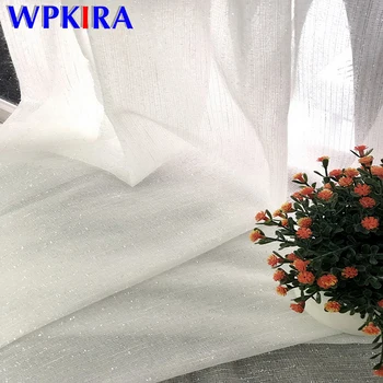 

Shiny Silver Wire Pure White Voile Curtain For Living Room Bedroom Drapes Window Treatment Sheer Curtain Kitchen Balcony WP396D3