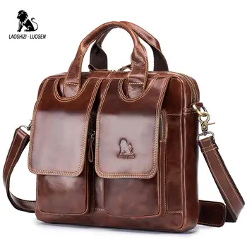 

LAOSHIZI LUOSEN Oil Waxy Leather Briefcase Office Laptop Document Case Fashion Attache Messenger Bag Tote Portfolio Business