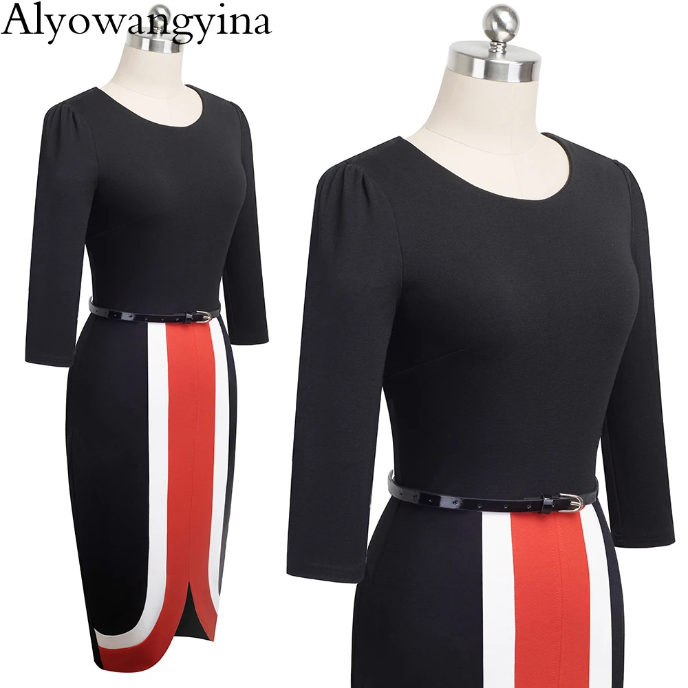 Alyowangyina, винтажная Женская мода, цветочный узор, хлопок, Vestidos, деловые, вечерние, облегающее, облегающее, узкое, осеннее, женское платье, RB549