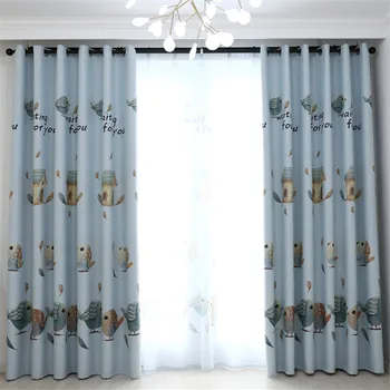 

Blue Beige Blackout Curtains with Bird Print 1-Panel Kitchen Bedroom Living Room Window Decoration Custom Size Hotel Drapes