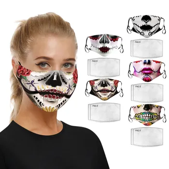 

Mascarilla Halloween Print Adult Face Mask Fashion Windproof Foggy Haze Pm2.5 Mask With 2pc Mask Filter Mouth Caps Washable