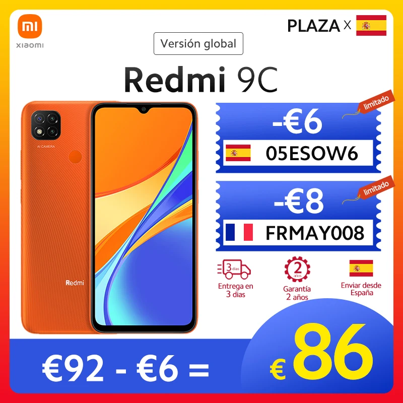 Xiaomi-teléfono inteligente Redmi 9C, versión Global, pantalla HD de 6,53 pulgadas, Helio G35, ocho núcleos, cámara triple ia de 13mp, batería de 5000mAh