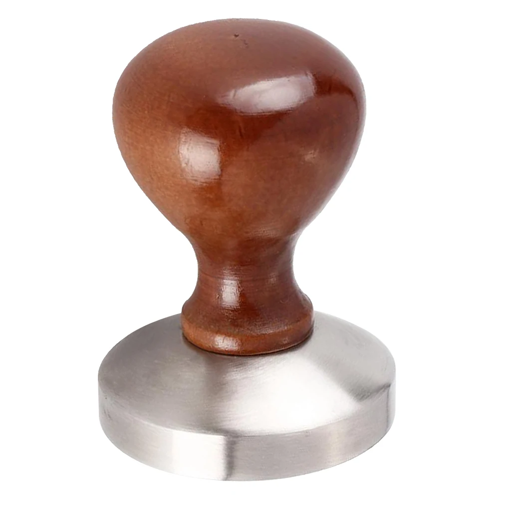 Stainless Steel Espresso Coffee Tamper Machine 58mm Flat Base Wood Handle