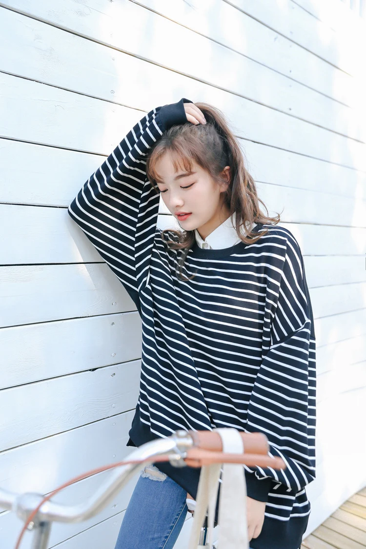 Женские толстовки Harajuku Ulzzang, Хлопковая полосатая толстовка с цветными блоками для девочек, винтажный Милый джемпер Kawaii для женщин