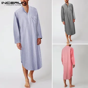 

Mens Striped Sleep Robes Fashion Long Sleeve V Neck Sleepwear Casual Loose Baggy Nightgrown Man Leisure Bathrobes INCERUN S-5XL7