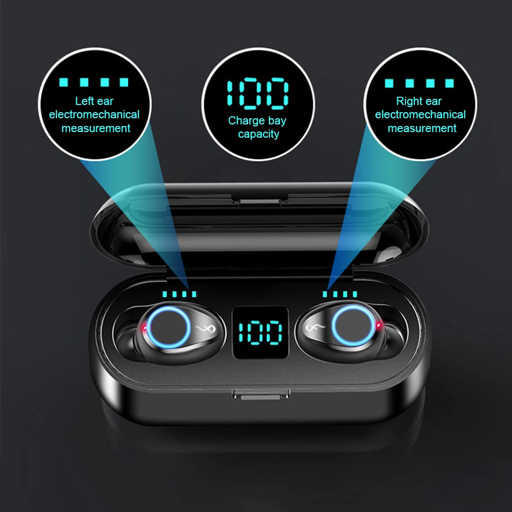 F9 TWS беспроводные наушники Bluetooth 5,0, спортивные водонепроницаемые наушники, гарнитура с аккумулятором 2000 мАч