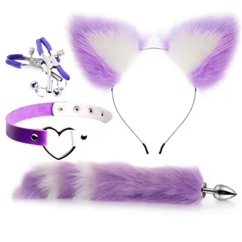 Cute Fox Tail Anal Plug Cat Ears Headbands Set Adult Games Nipple Clip Neck Collar Erotic Cosplay Sex Toys For Women XN0249 3