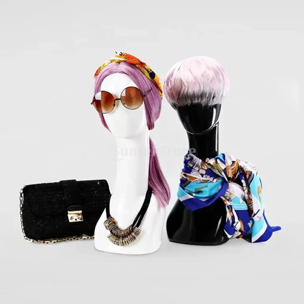 Female Lady Abstract Tall Life-Sized Glossy Manikin Mannequin Head For Merchandise Showcase Free-Standing Wigs Earrings Scarfs
