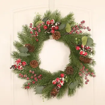 

50cm Christmas Wreath Reusable PE Red Fruit Wall Hanging Garland 2021 New Year Door Decoration Wreath Christmas Ornaments
