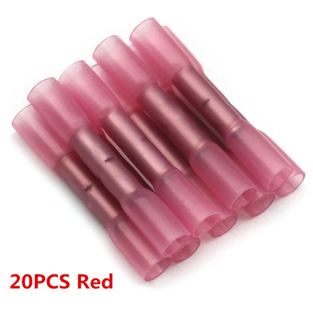 20PCS 100/25 шт. термоусадочной терминалы красные изолированные Водонепроницаемый терминал запечатать стыковой 22-18 AWG Электрический провод обжимной вывод инструменты для наращивания волос - Цвет: 20PCS