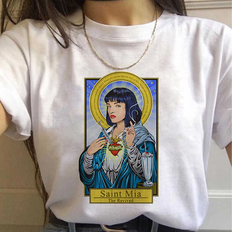 Saint Mia The Revied Graphic Print T-shirt Women Vintage Style White Tops Casual Tshirt Tee Harajuku Aesthetic Female T Shirt | Женская