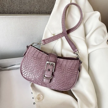 

Vintage purple Alligator Baguette Shape Bag Womens Messenger Crossbody Bags Luxury Leather Handbag 2020 Fashion Shoulder Bag