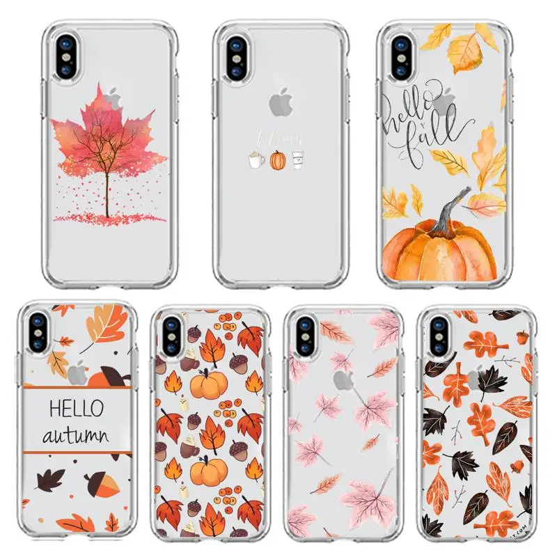 

Pumpkin happy autumn fall leaves Phone Case Transparent soft For iphone 5 5s 5c se 6 6s 7 8 11 12 plus mini x xs xr pro max