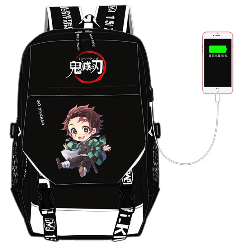 Demon Slayer: Kimetsu no Yaiba женский рюкзак, аниме рюкзак, Холщовый Рюкзак, школьные сумки, usb зарядка, рюкзак для ноутбука, рюкзак для путешествий - Цвет: J