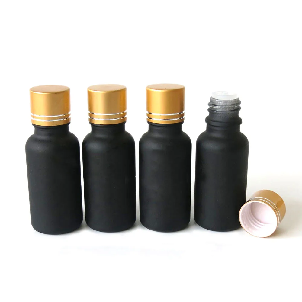 

20ml 10pcs/lot Matte Black Glass Bottle Essential Oil Packaging Cosmetic Sample Bottlel with Gold Screw Cap