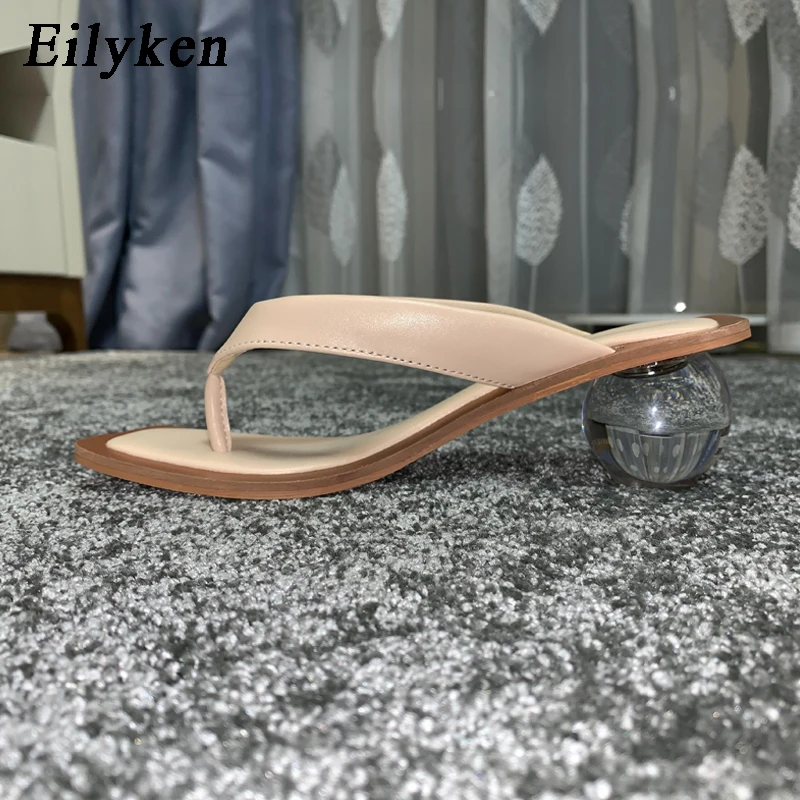 Apricot Eilyken Slippers Clear Perspex Crystal Transparent Round Low Heel Peep toe Women Slides Fashion Design Flip Flops Slippers - Цвет: Apricot